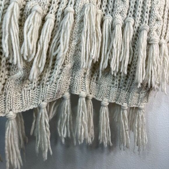 Aerie Wool Alpaca Blend Chunky Cable Knit Tassel Trim Cardigan Womens One Size - Picture 5 of 8